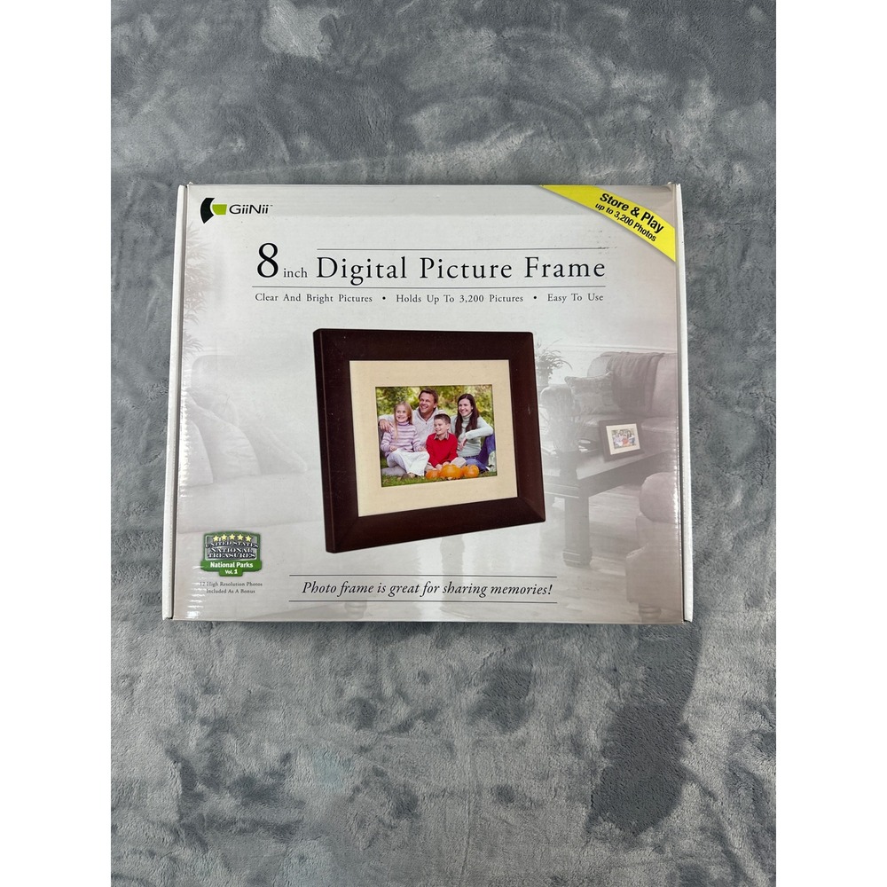 GiiNii 8 inch Digital Picture Frame 512MB Internal Memory Brown Wood Style